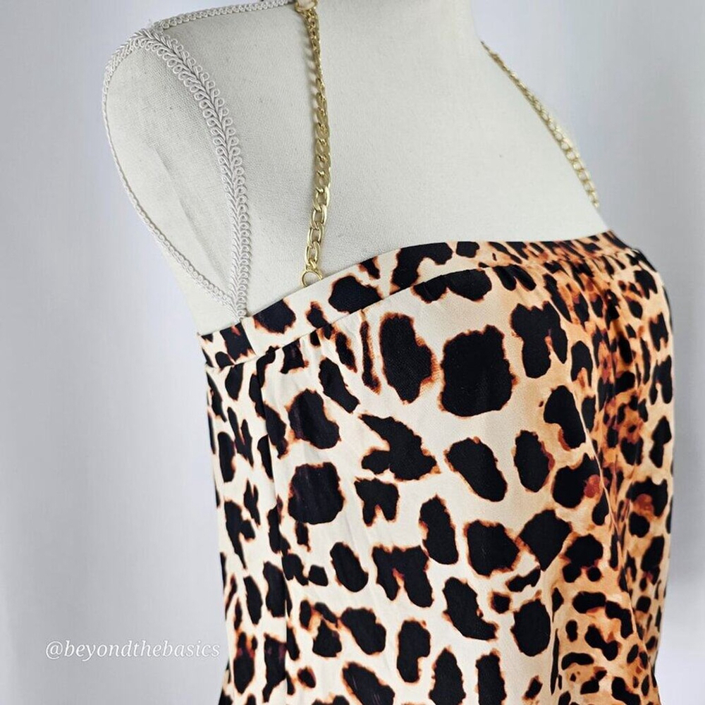 Vince Camuto Cheetah Print Chain Halter Blouson Tankini Top Women's Size M NWT - Picture 5 of 13